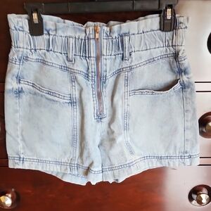 High-Waisted Blue Jean Shorts with Elastic Waistband